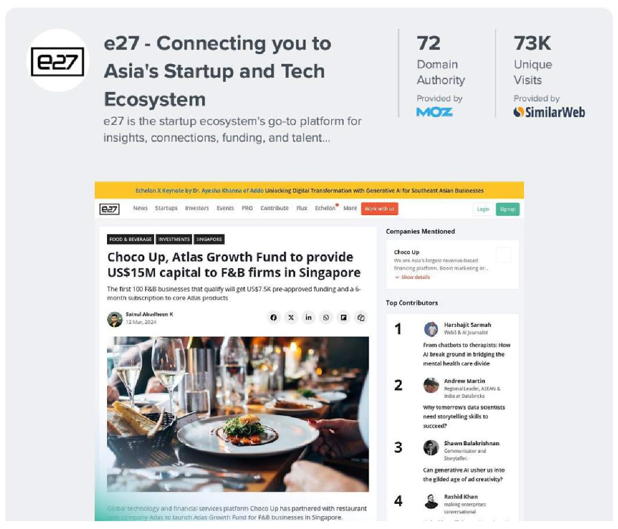 e27, March 2024: Choco Up and Atlas Growth Fund to provide capital to F&B firms in Singapore