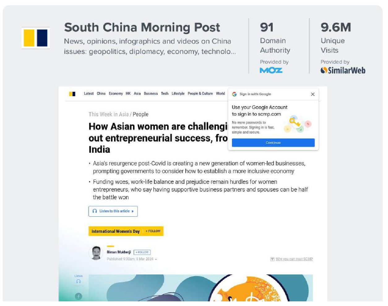 South China Morning Post article from March 2024, a news outlet with domain authority 91