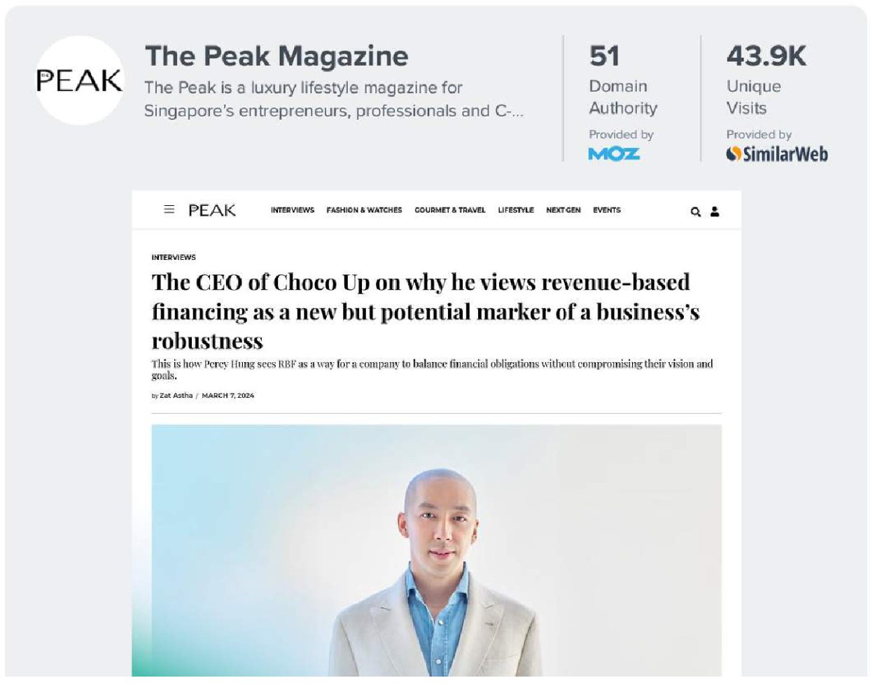 The Peak Magazine, March 2024: the CEO of Choco Up on why he views revenue-based financing as a new but potential marker of a business's robustness