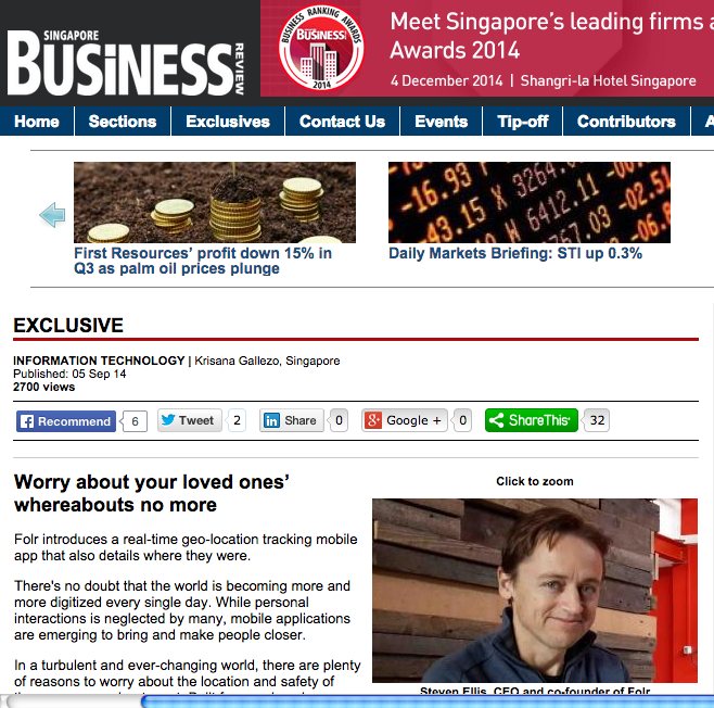 Singapore Business Review exclusive, September 2014: Folr introduces a real-time geo-location tracking mobile app